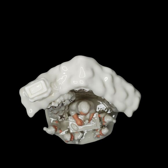 Santa Elf Toy Workshop White Gold Christmas Porcelain North Pole - Picture 7 of 8